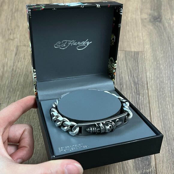 NEW Ed Hardy Skull Do or Die Mens Stainless Steel Bracelet - Picture 1 of 10